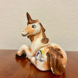 Vintage Le Roy Ceramic Unicorn Figurine/ Charming Brown & Cream Unicorn Figurine